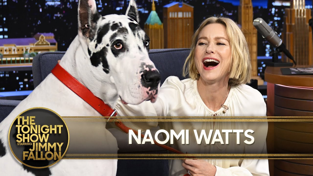 Naomi Watts Invites Jimmy to Perform a Song with Her 150lb Great Dane Co-star Bing (Extended)