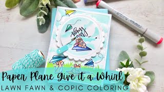 Paper Plane Give it a Whirl Card | Lawn Fawn NEW RELEASE | Copic Coloring an Interactive Card
