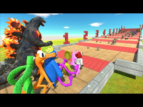 Dinosaurs Climb Challenge | Godzilla Burning VS Rainbow Friends - Animal Revolt Battle Simulator