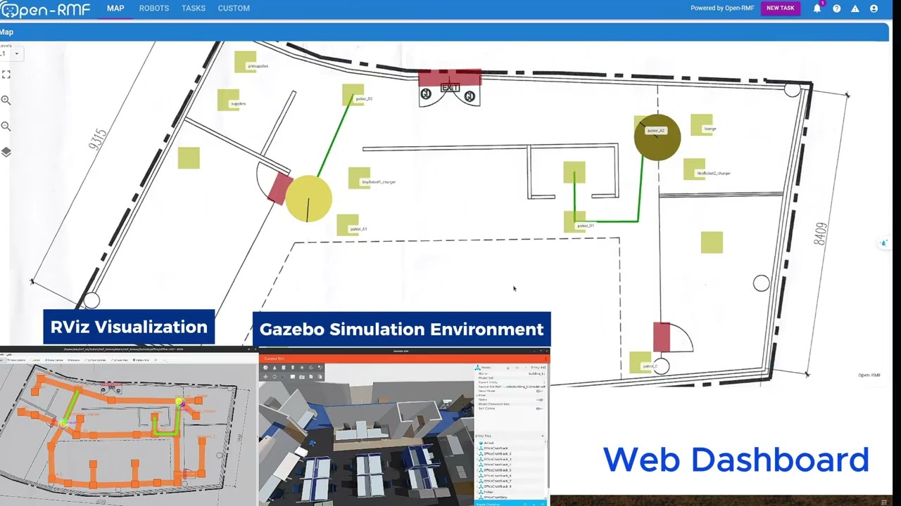 [01] - Open-RMF Office Simulation Setup with ROS 2 Jazzy (Web Dashboard + Gazebo + RViz)