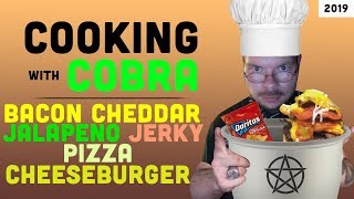 KingCobraJFS - Cooking with Cobra: Bacon Cheddar Jalapeno Jerky Pizza Cheeseburger