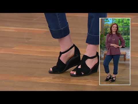 Earth Suede Peep-Toe Wedge Sandals - Curvet on QVC