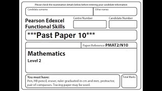 Functional Skills Maths L2 Past Paper 10 Pearson Edexcel
