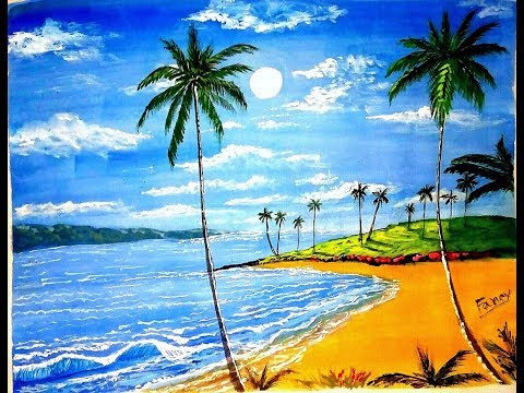 How to paint sea beach with poster colour Video