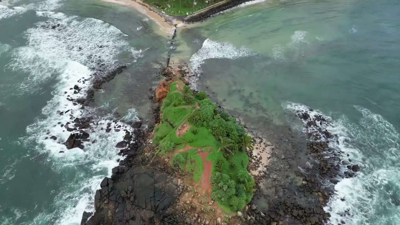 Behold the panoramic aerial vistas of Mirissa Beach.