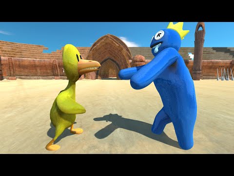 Rainbow Friends Yellow vs Rainbow Friends Blue - Animal Revolt Battle Simulator