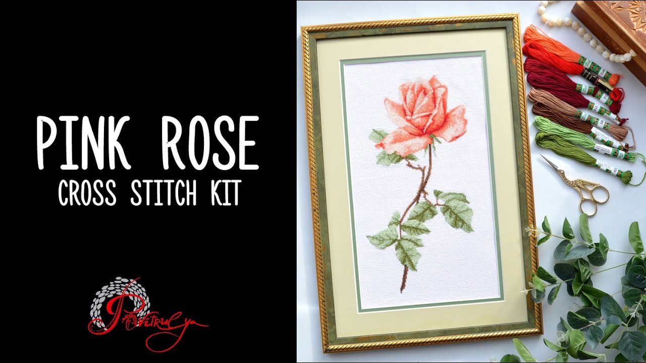 Pink Rose - Flower Cross Stitch Kit with Counted Pattern #countedcrossstitch #pinkrose #flower
