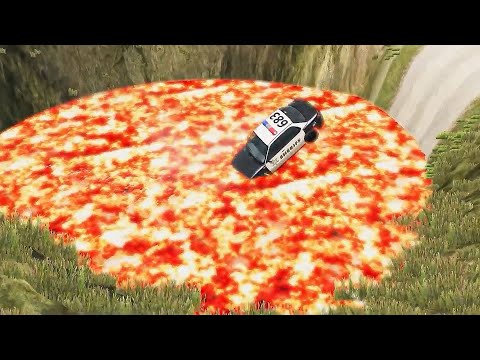 Cars vs Giant Lava Crater - BeamNG.drive