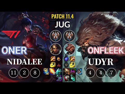T1 Oner Nidalee vs OnFleek Udyr Jungle - KR Patch 11.4