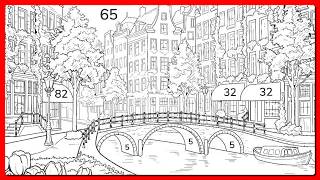 Cozy Canal City View | Tulips, Houses & Peaceful Sunset Art Color by Number #coloringbook