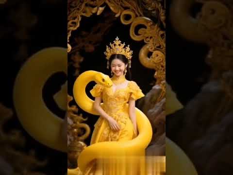 Golden Embrace.A graceful beauty plays fearlessly with a shimmering yellow snake