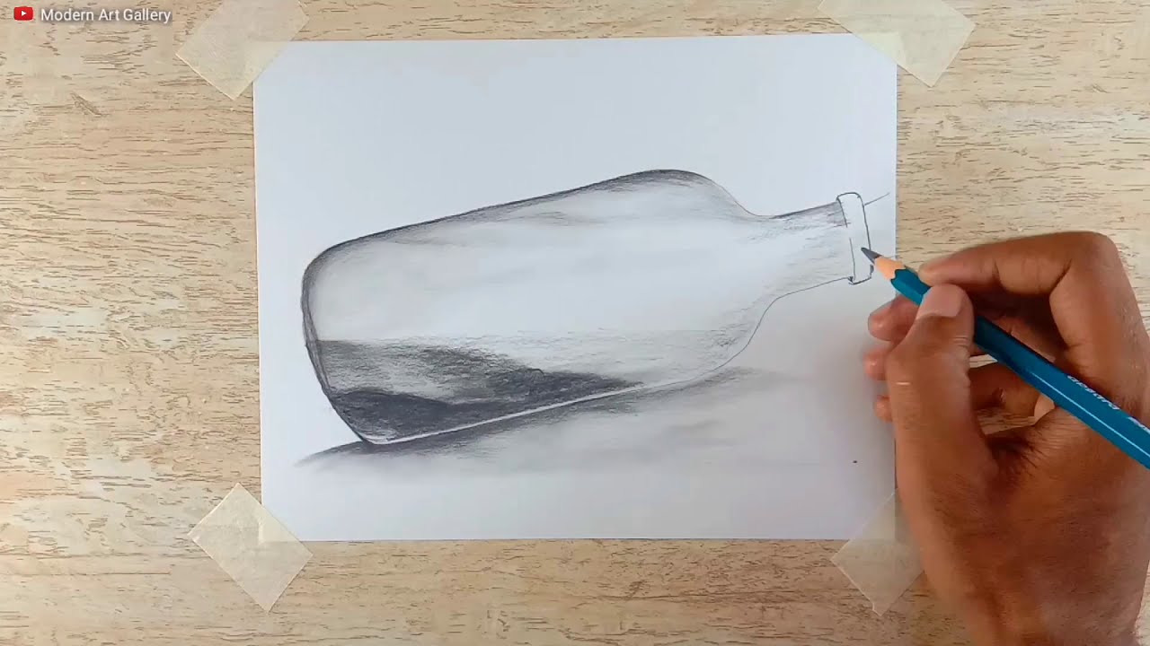 drawing scenary in a bottle by modern art gallery