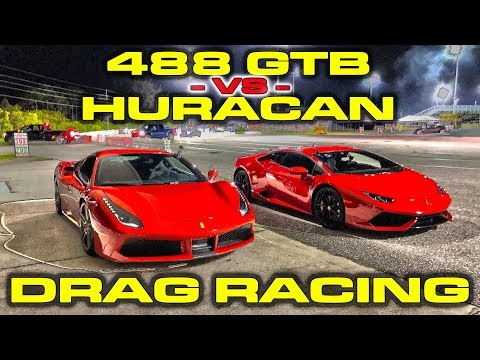 Ferrari 488 GTB vs Lamborghini Huracan 1/4 Mile Drag Racing plus Dragy Winner Lambo vs Ferrari