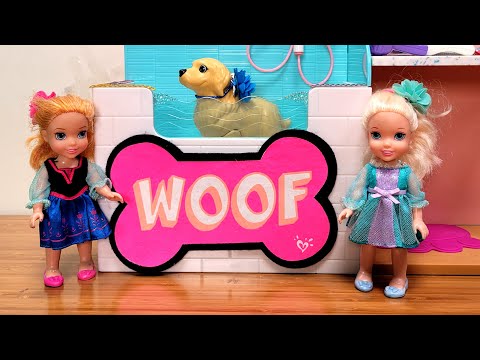 Pet Spa ! Elsa & Anna toddlers - grooming salon - Barbie dolls