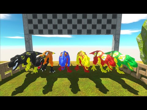 2x Superman 2x Batman 2x Flash T-rex Superhero Champion Race Hunting found Jurassic world evolution