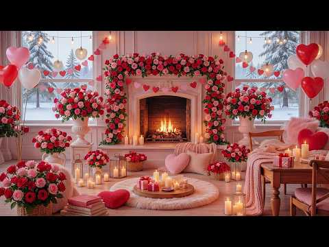 Happy Valentine's Day 💝 Cozy Valentine's Ambience with Relax Piano Music & Fireplace for Work, Study