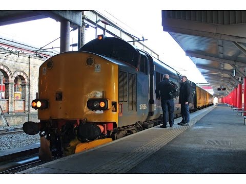 DRS 37606 & 37259 departing Crewe on 3Z05 Derby RTC to Carlisle High Wapping Sdgs 8/3/2015
