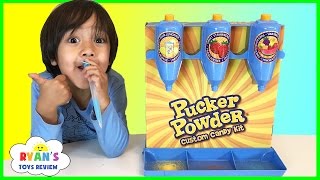 PUCKER POWDER Custom Candy Kit! Sweet and Sour Kids Candy Review! Ryan ToysReview