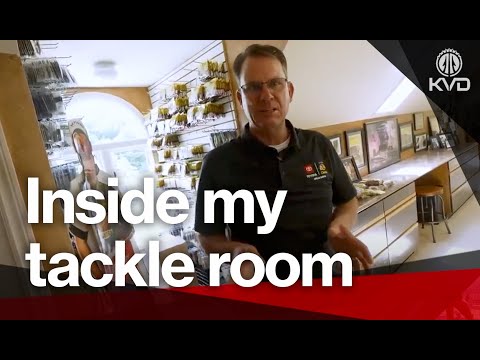Pro bass fishing tackle room organization - with KVD