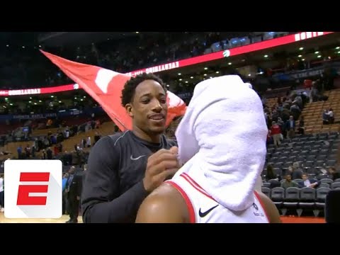 DeMar DeRozan crashes Kyle Lowry's interview, makes him finish it with towel around head | ESPN