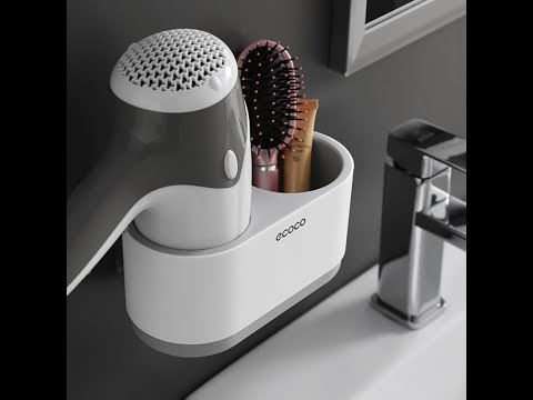 Органайзер-держатель в ванную для фена/зубных щёток/косметики с самоклеящейся фиксацией ECOCO (ЕО-27842) Video #1