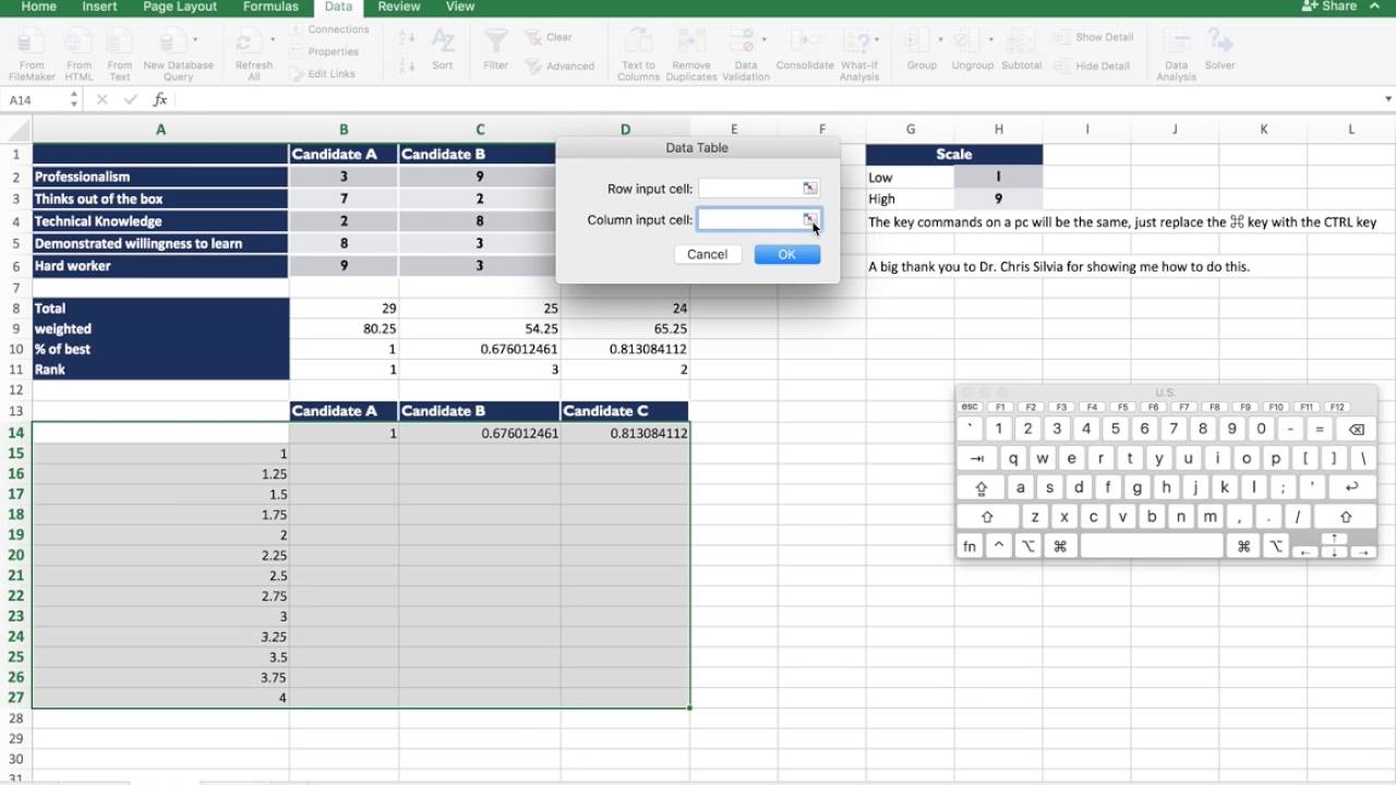 Scoring Method - Using Data Tables to Calculate Different Weights