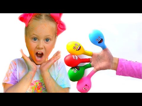 Pretends to play with her Magic balloon - Preschool toddler learn color تعليم الالوان بالانجليزي