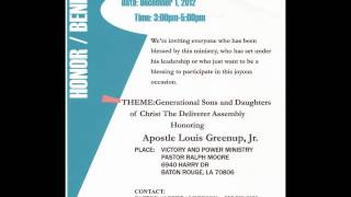 Apostle Louis Greenup, Jr Honor/ Benefit Invitation
