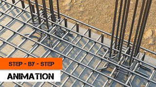 Edge Column - Combined Footing Reinforcement (step-by-step construction animation)