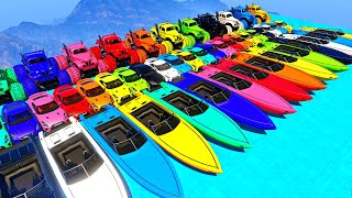 GTA V Spiderman Mega Ramp Boats, Motorcycle with Trevor and Friends New Stunt Map Challenge EP #43