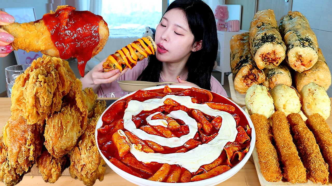 ASMR MUKBANG| 직접 만든 떡볶이 후라이드 치킨 스시롤튀김 오징어튀김 먹방 & 레시피 FRIED CHICKEN AND Tteokbokki EA