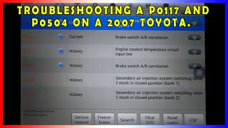Troubleshooting a P0117 and P0504 on a Toyota Sequoia using the Autel MS906 Scan Tool.