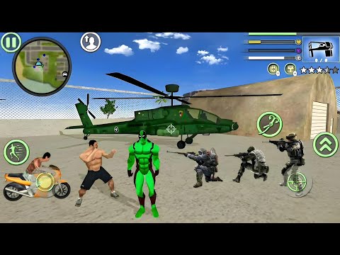 Green DeadPool Rope Hero Vice Town Simulator New Helicopter in Army Base #10 - Android Gameplay