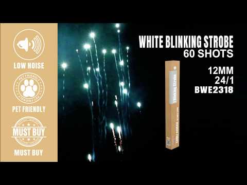 12mm white blinking strobe roman candle barrage 60s, low noise fireworks boomwowfireworks bwe2318