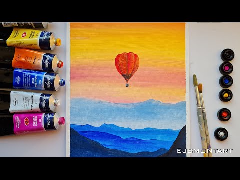 Stunning balloon drawing / Acrylic art for beginners /  landscape acrylic painting / Day 98