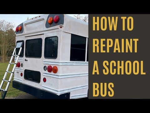 DIY SKOOLIE BUILD PT 3 | Sanding and Painting the Exterior of a School Bus