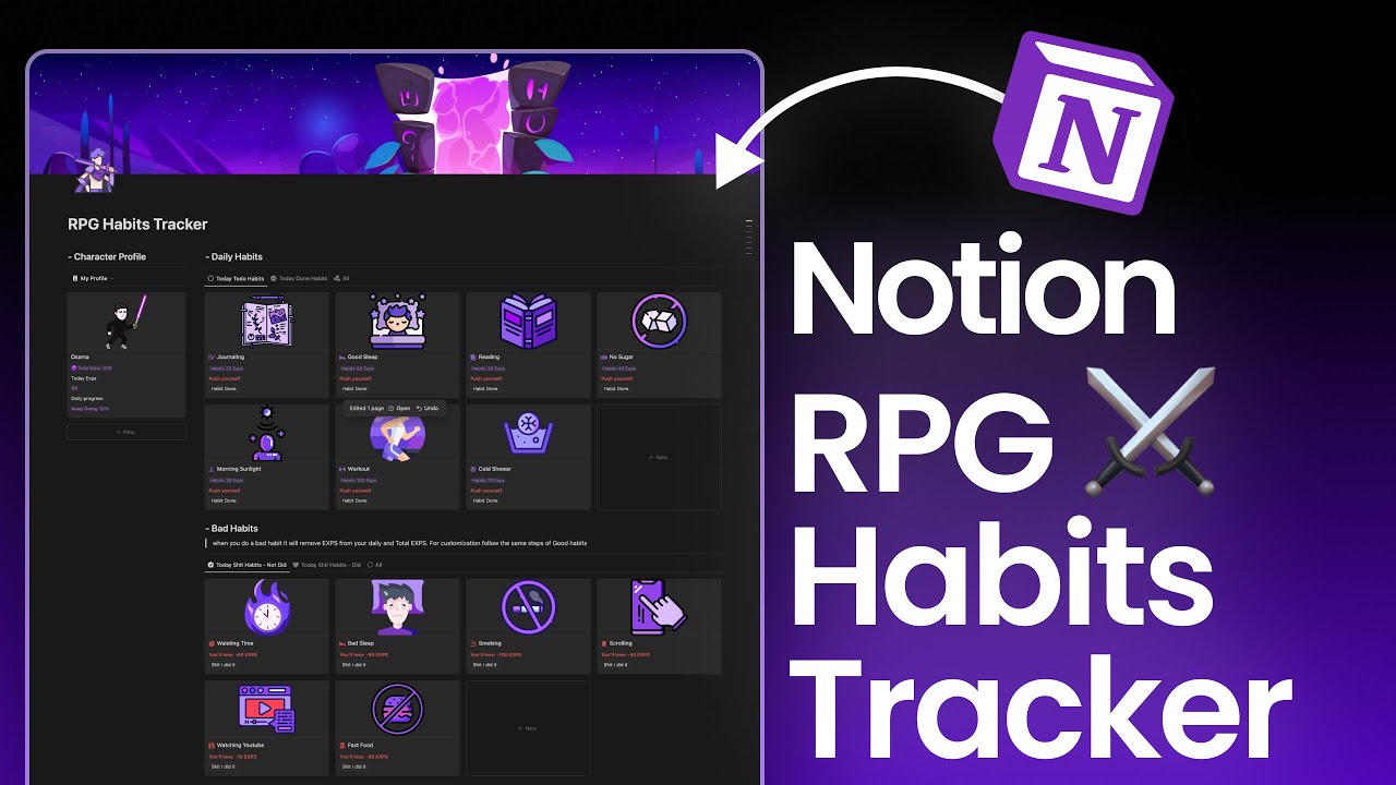How to build a Notion RPG Habits Tracker ⚔️ Step by Step (Make tracking your habits Fun )