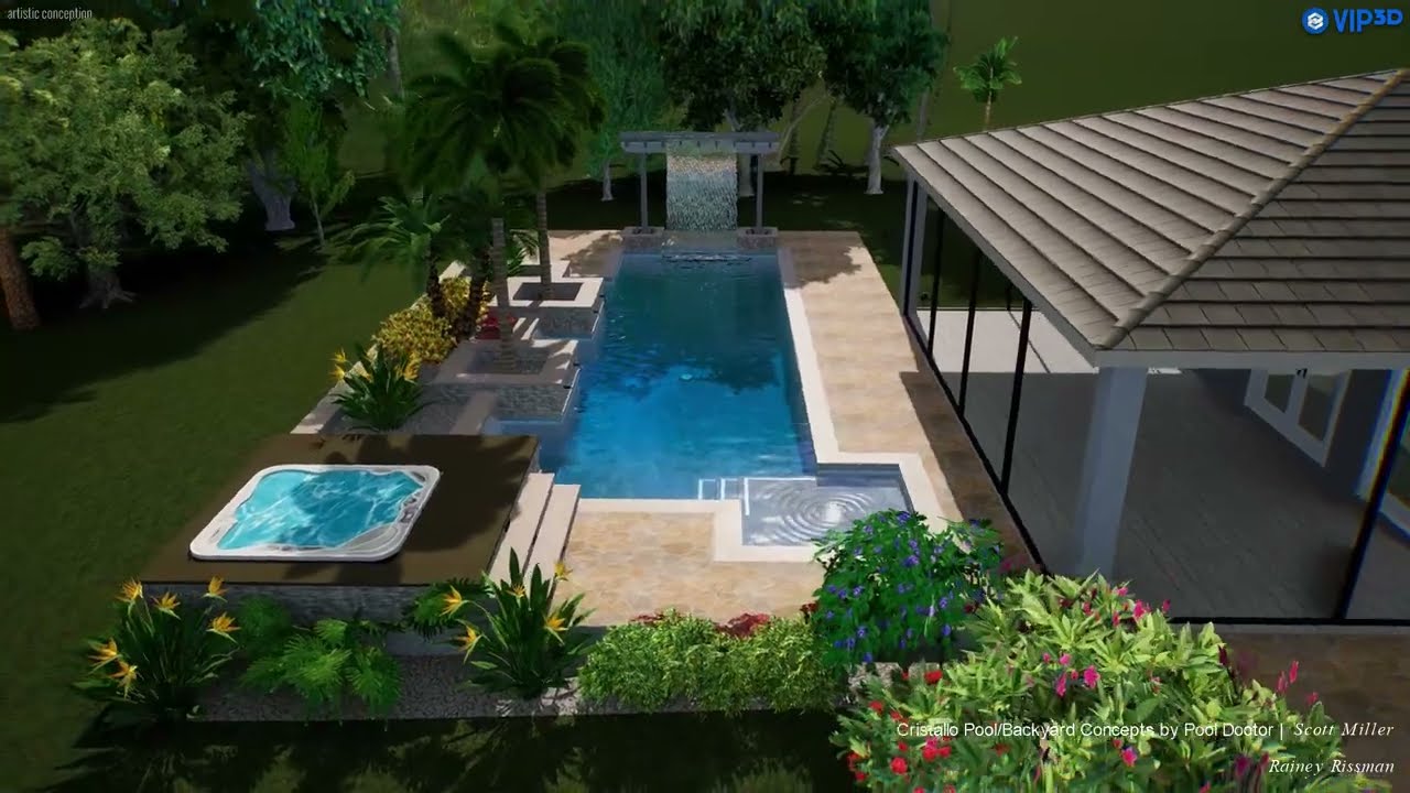 3D rendering and design for this new rustic pool in Wellington, FL.