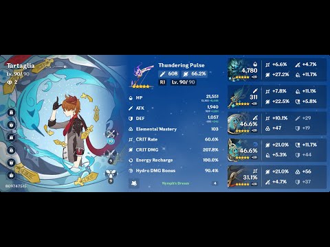 Genshin Impact C0 Testing : Childe C0, Thundering Pulse R1 & 4 PCS Nymph's Dream Set