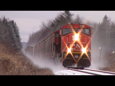 Train vs Dog! Two EMD SD75I Lead a Long Empty Potash Train CN 594 East near Boundary Creek, NB