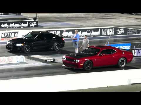 Dodge Challenger SRT Hellcat Vs. BMW M3 Sedan Drag Race - Las Vegas 6-2-2023 - 4K UHD