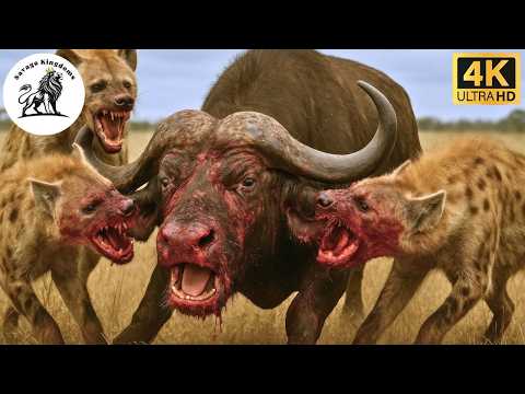 Bloody savanna: Battle between Cape buffalo and hyena pack #animaldocumentary | Savage Kingdoms
