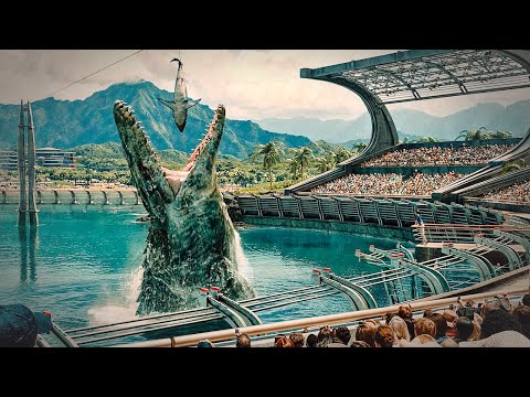 All Jurassic World Mosasaurus Scenes But AI enhanced slowmmotion 4x 4K upscale 24-60 FPS.