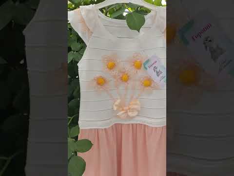 Платье летнее девочке с фатиновой юбкой Flowers р.116 молочное с персиковым - фото 1 - id-p2215332173