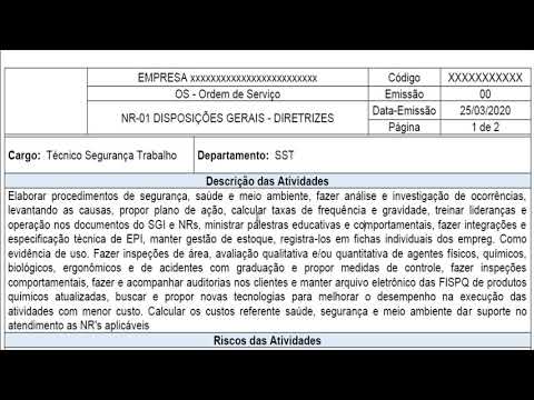 OS ordem de serviços NR 1