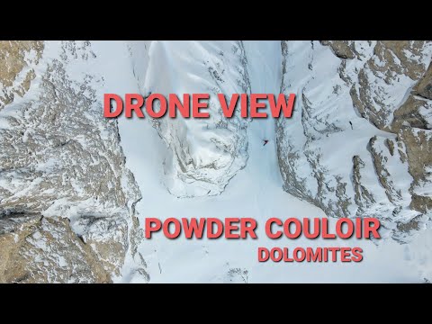 DRONE VIEW POWDER COULOIR DOLOMITES