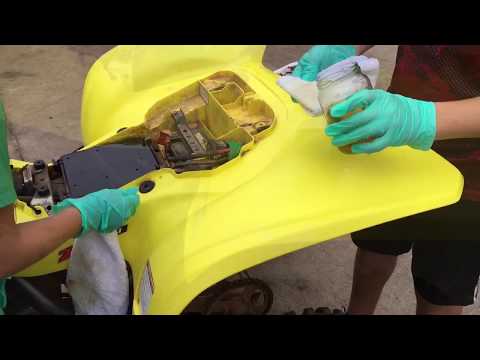 EASY How to fix oxidation restore plastics four wheeler, quad, dirt bike. Black spots, faded fenders
