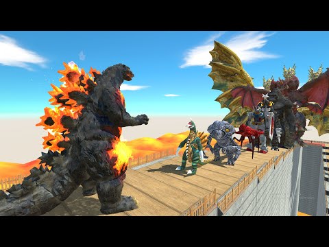 Godzilla Burning vs Ghidorah LAVA DEATH FALL - Animal Revolt Battle Simulator