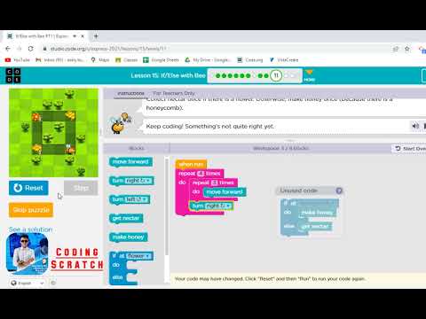 Code org Lesson 15 IfElse with Bee