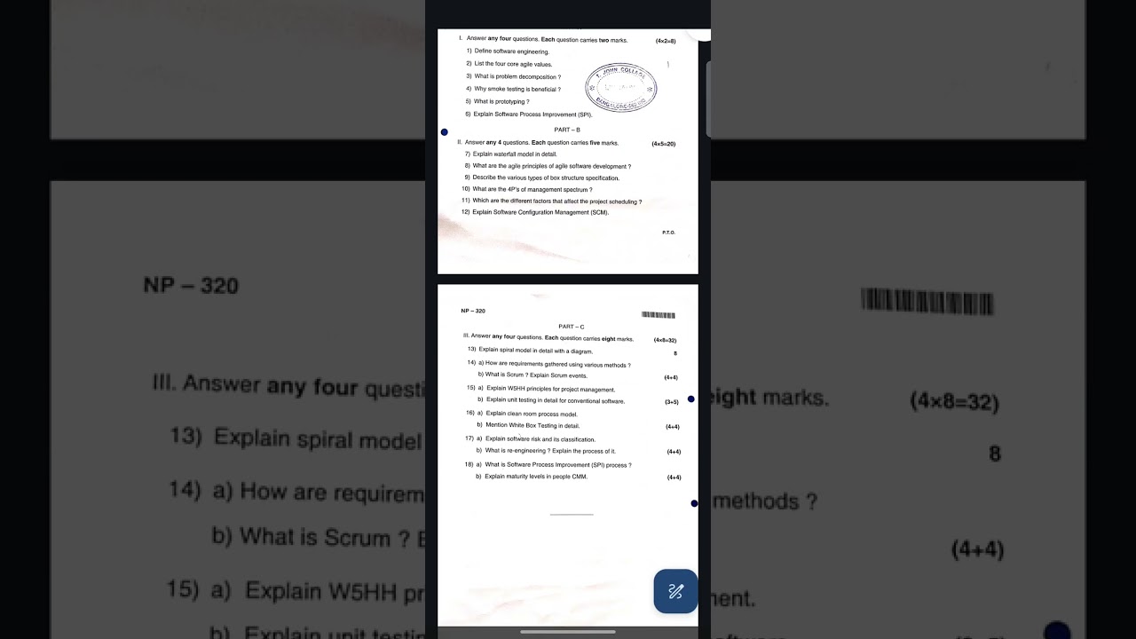 T JOHN BCA SEM-4 SOFTWARE ENGINEERING QUESTION PAPER 2023